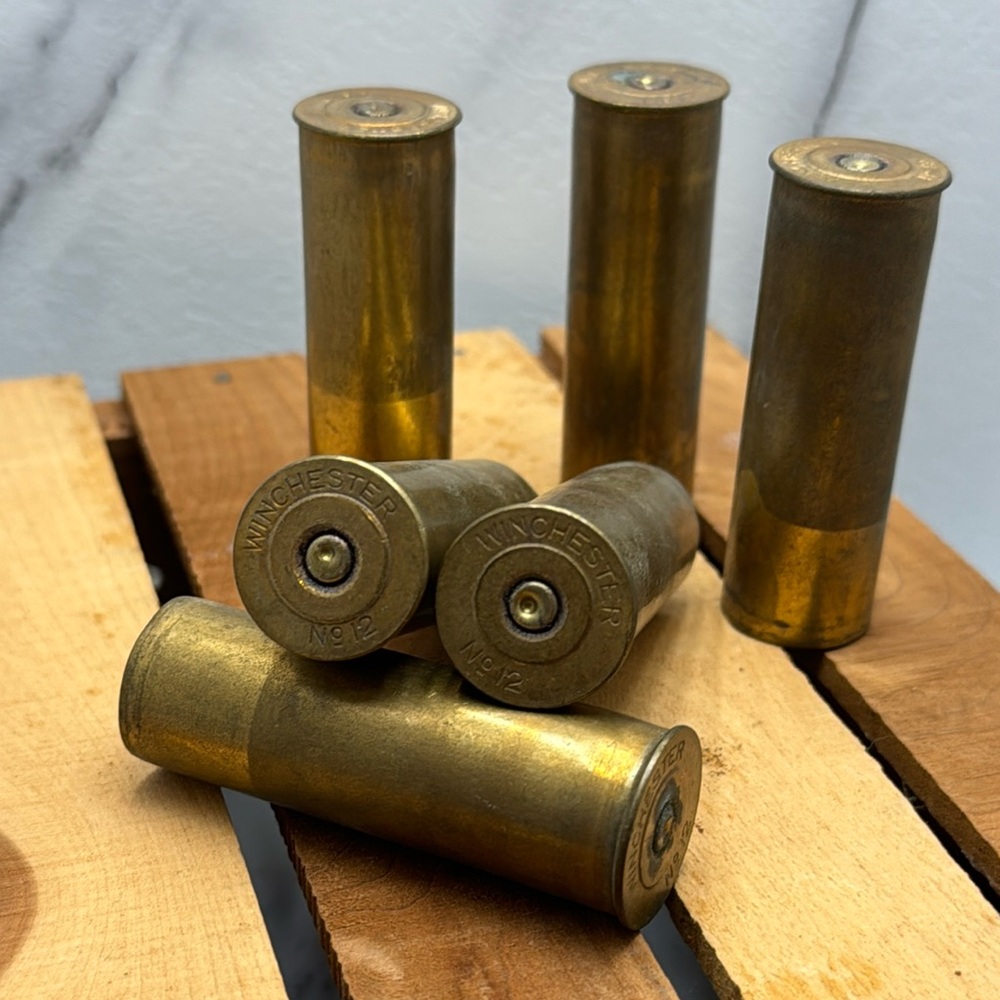 6 Rare Winchester No12  (empty) Solid Brass Shotgun Shells for Necklaces